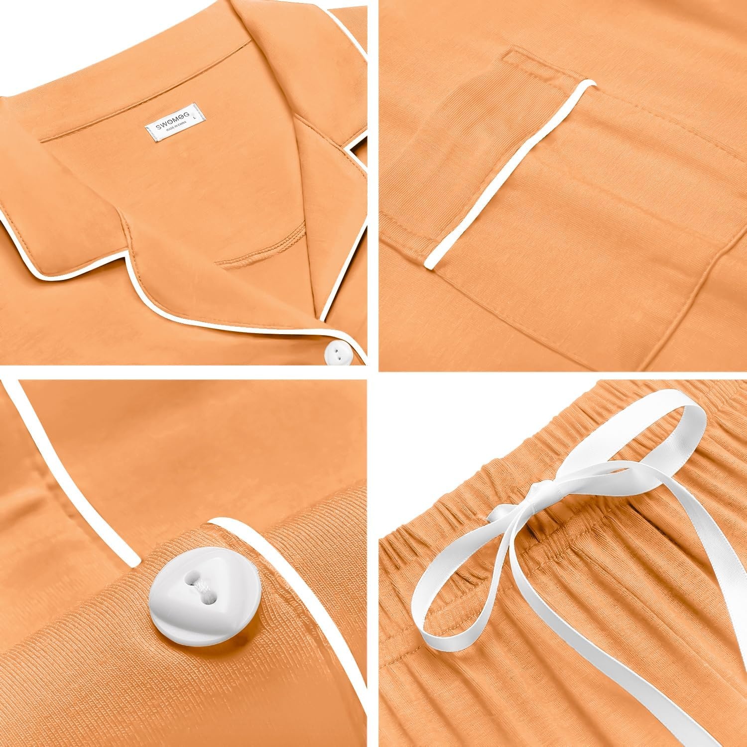 image:imageSWOMOG Womens Button Down Pajamas Set Short Sleeve Sleepwear Bride Soft Pj Lounge Sets XS3XLTangerine