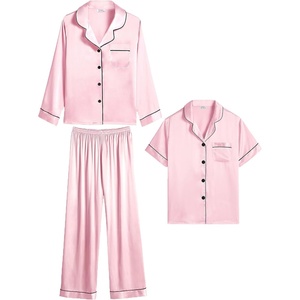 SWOMOG Girls Silk Pajama Button Down Cute Print Kids PJs Sets Pant 3 pcs Toddler Sleepwear Lounge Sets with Short Top(Pink)