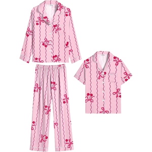 SWOMOG Girls Silk Pajama Button Down Cute Print Kids PJs Sets Pant 3 pcs Toddler Sleepwear Lounge Sets with Short Top(Pink Stripes)