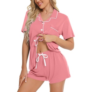 SWOMOG Womens Button Down Pajamas Set Short Sleeve Sleepwear Bride Soft Pj Lounge Sets XS-3XL(Blush Rose)