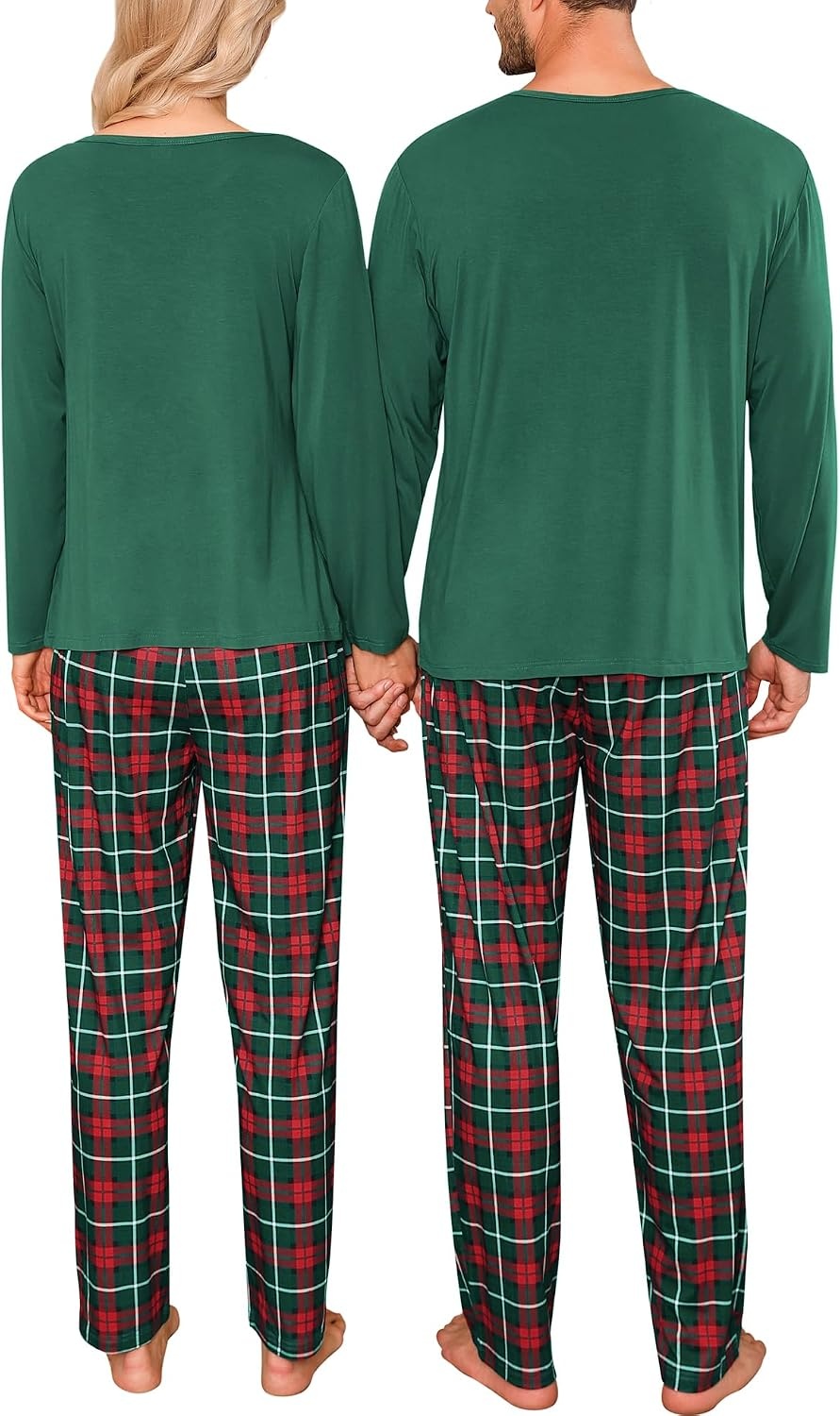 image:imageSWOMOG Christmas Pajamas Set for Couples Long Sleeve Sleepwear Women amp Men Matching Pjs Set Loungewear SetDeep Green Solid Top