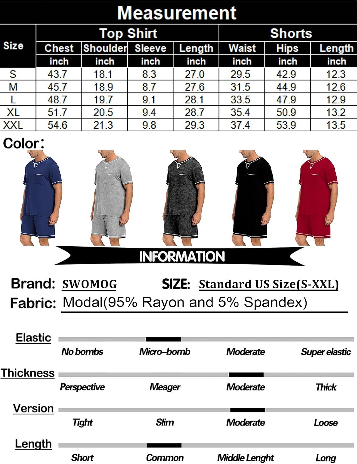 image:imageSWOMOG Mens Pajamas Set Summer Sleepwear Short Sleeve Pjs Set Soft 2 Piece Lounge Set Comfy Loungewear with PocketsBlecked Black