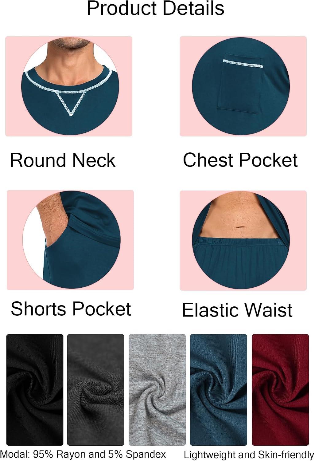 image:imageSWOMOG Mens Pajamas Set Summer Sleepwear Short Sleeve Pjs Set Soft 2 Piece Lounge Set Comfy Loungewear with PocketsBlue Green