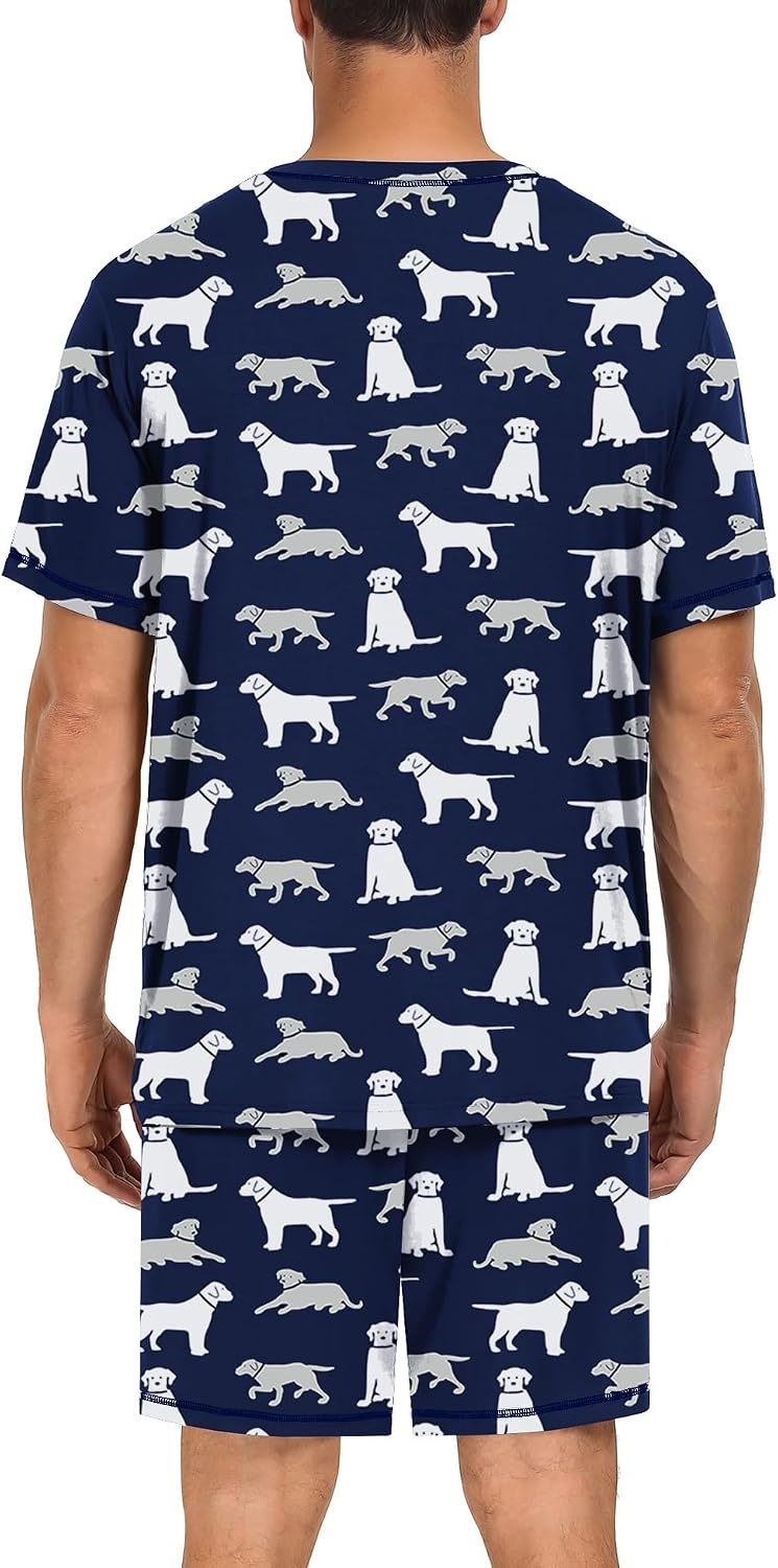 image:imageSWOMOG Mens Pajamas Set Summer Sleepwear Short Sleeve Pjs Set Soft 2 Piece Lounge Set Comfy Loungewear with PocketsNavy Blue Dogs