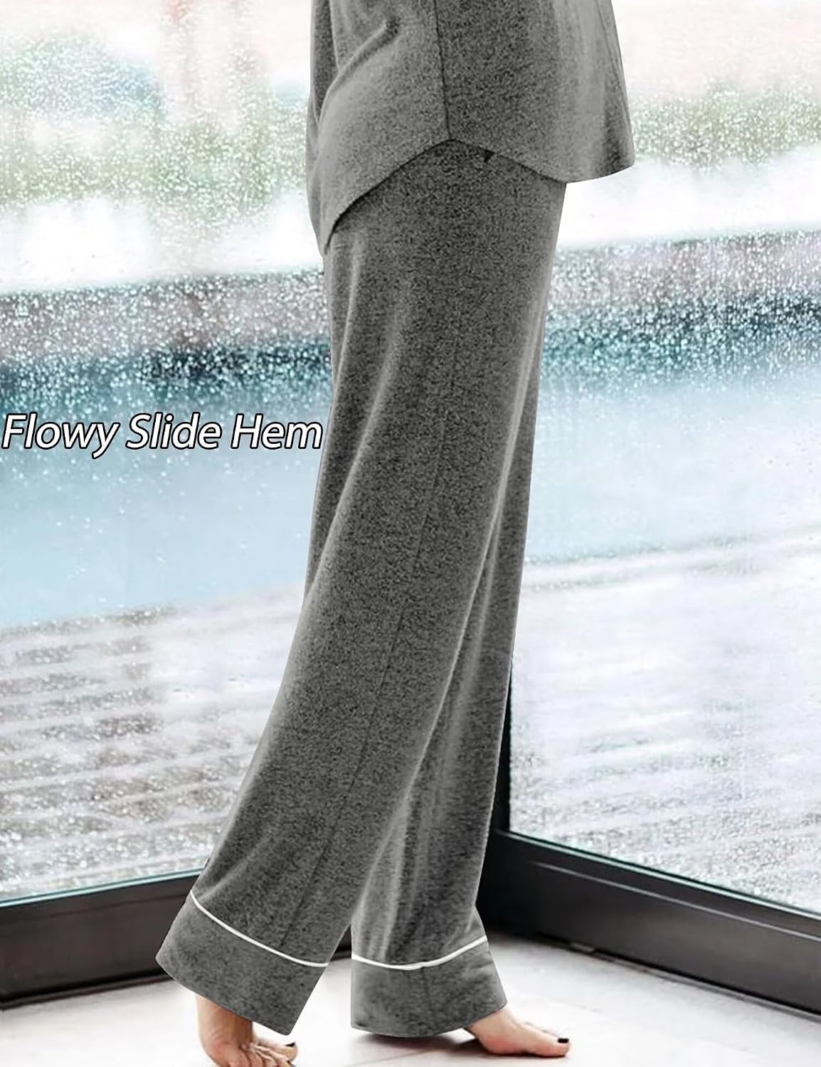 image:imageSWOMOG Womens Pajama Sets Long Sleeve Button Down Sleepwear 2 Piece PJs Soft Lounge Sets with Pockets SXXLDark Grey