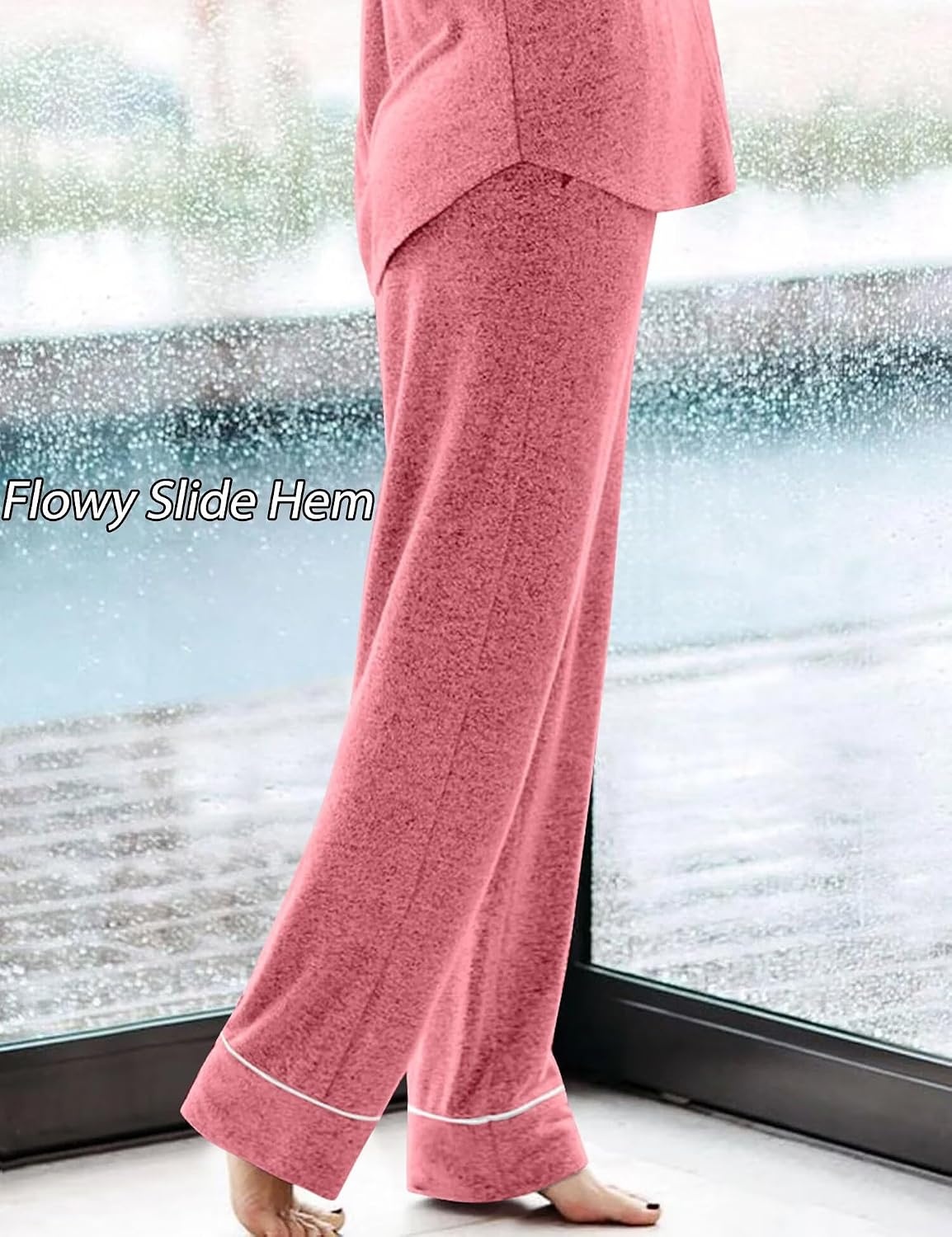 image:imageSWOMOG Womens Pajama Sets Long Sleeve Button Down Sleepwear 2 Piece PJs Soft Lounge Sets with Pockets SXXLLight Red