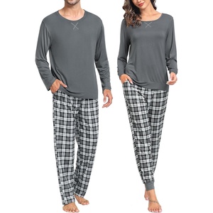 SWOMOG Couples Pajamas Set Women & Men Long Sleeve Sleepwear Pjs Top Plaid Pants Loungewear Set with Pockets(Deep Pure Grey)