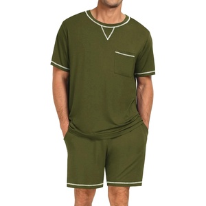 SWOMOG Mens Pajamas Set Summer Sleepwear Short Sleeve Pjs Set Soft 2 Piece Lounge Set Comfy Loungewear with Pockets(Army Green)