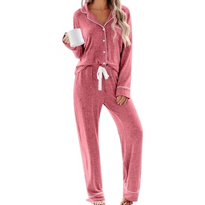 SWOMOG Women’s Pajama Sets Long Sleeve Button Down Sleepwear 2 Piece PJs Soft Lounge Sets with Pockets S-XXL(Light Red)