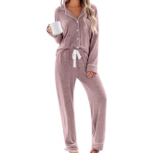 SWOMOG Women’s Pajama Sets Long Sleeve Button Down Sleepwear 2 Piece PJs Soft Lounge Sets with Pockets S-XXL(Pink)