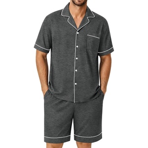 SWOMOG 100% Cotton Mens Pajama Set Short Sleeve Sleepwear Button Down Loungewear 2 PCS Cotton Pjs Set with Pockets(Deep Grey)