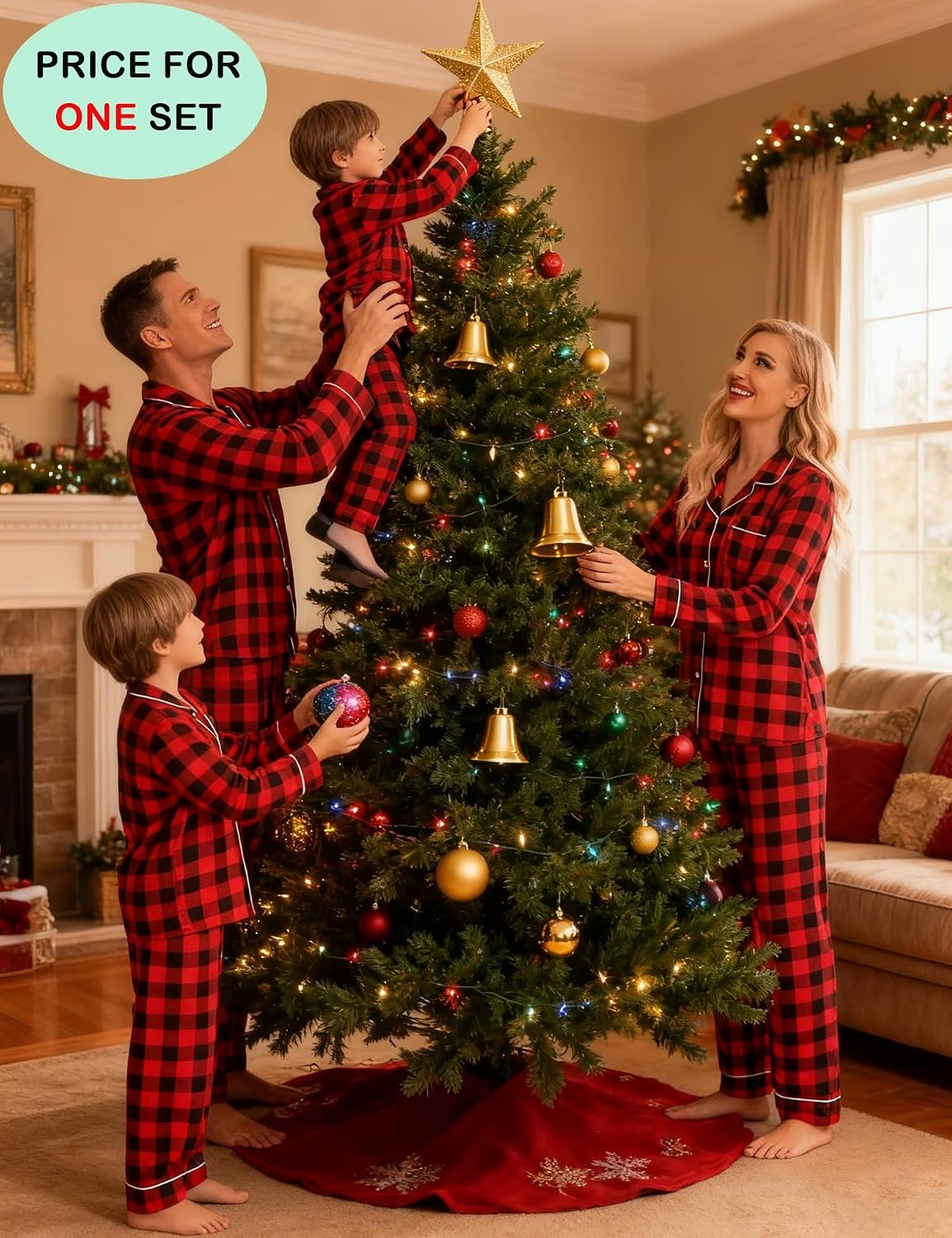 image:imageSWOMOG Family Christmas Pajamas Set Women amp Men Long Sleeve Sleepwear Party Pj Sets ButtonDown Loungewear Set