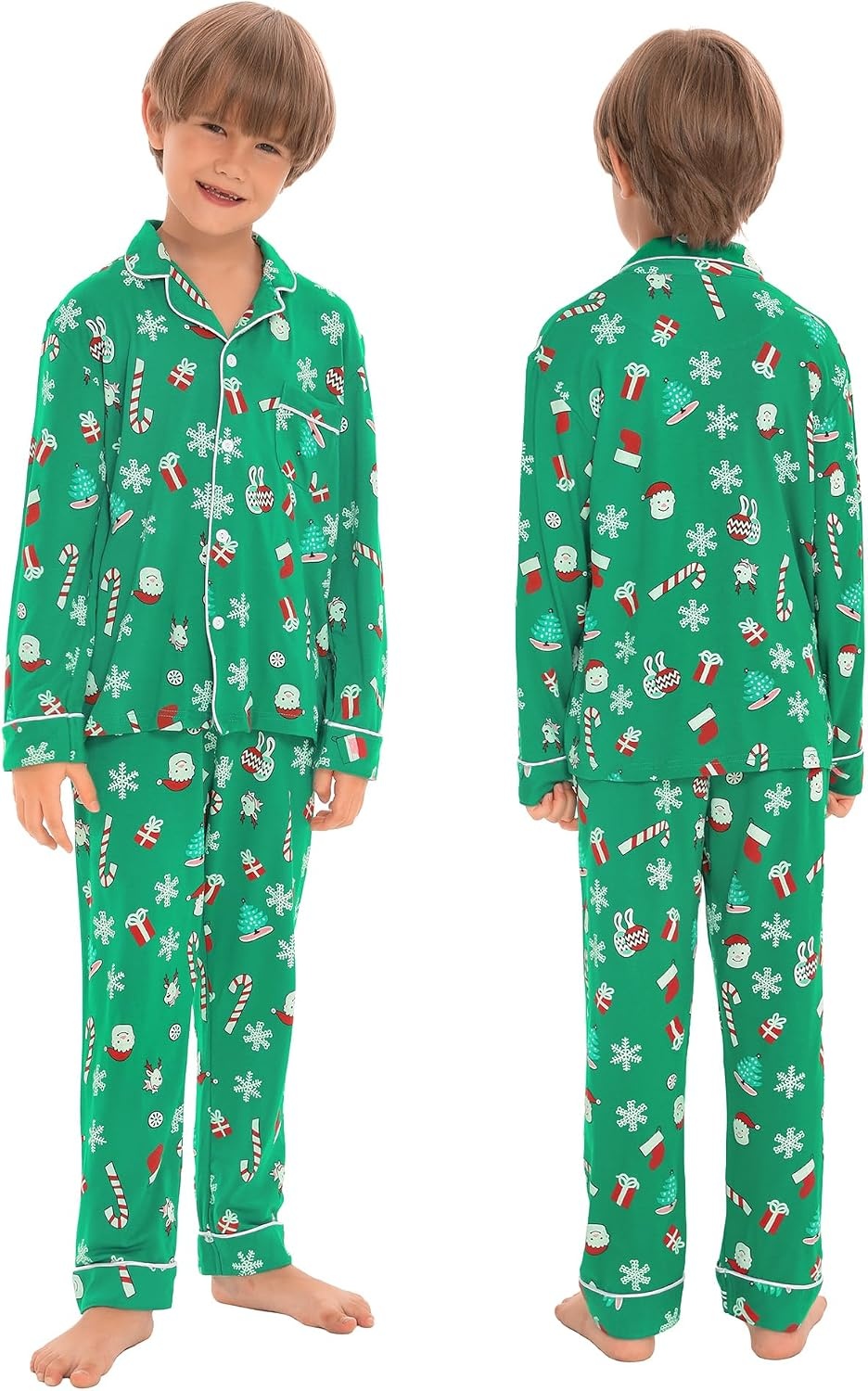 image:imageSWOMOG Family Christmas Pajamas Set Women amp Men Long Sleeve Sleepwear Party Pj Sets ButtonDown Loungewear Set Green With Santa Claus 110