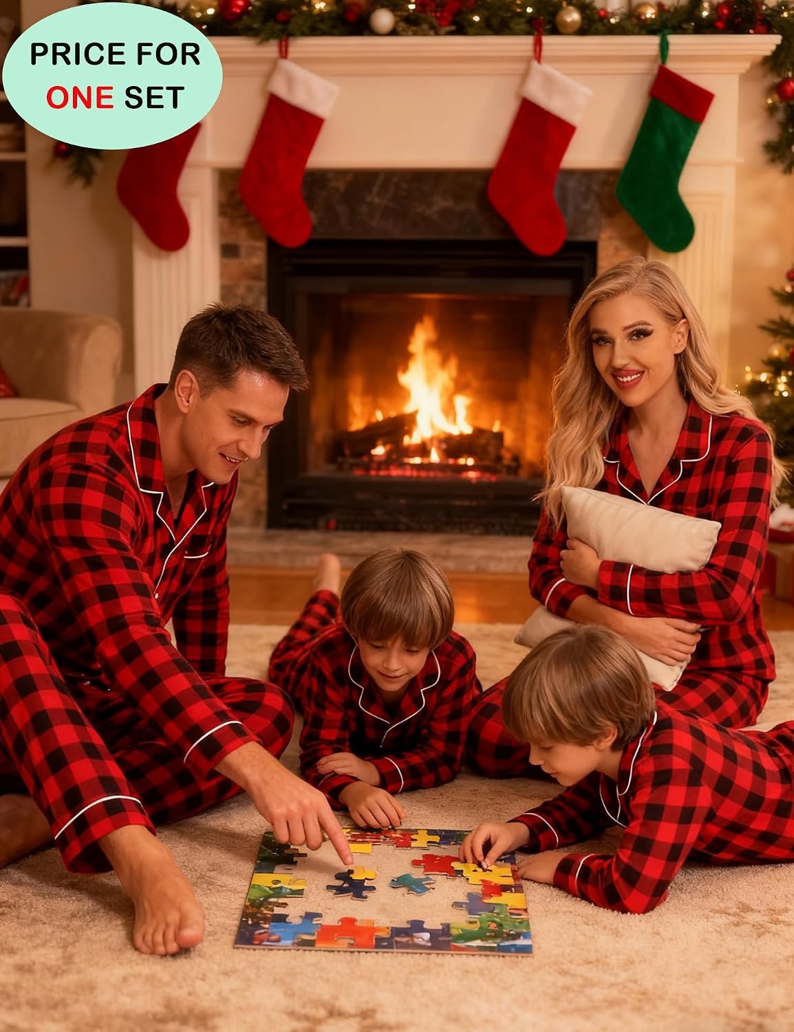 image:imageSWOMOG Family Christmas Pajamas Set Women amp Men Long Sleeve Sleepwear Party Pj Sets ButtonDown Loungewear Set Red With Black Grid 140