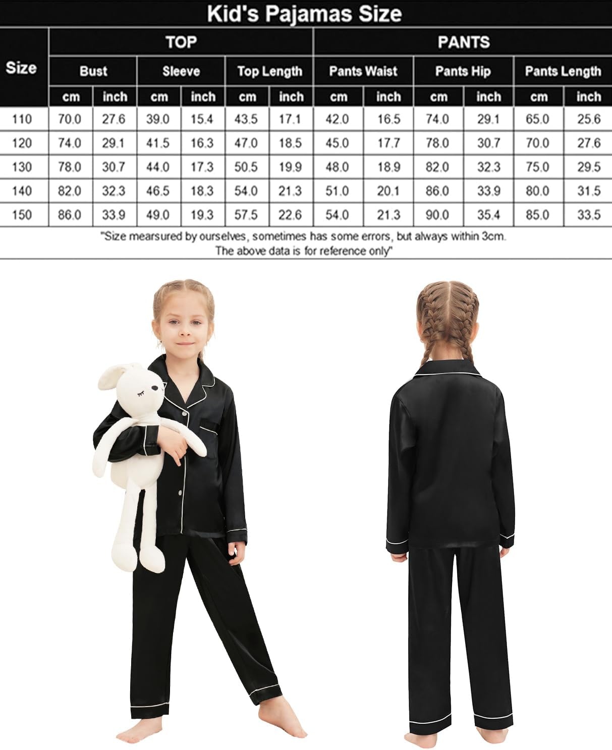 image:imageSWOMOG Family Matching Pajamas Set Silk Satin Button Down Sleepwear Long Sleeve Nightwear 2 Pcs Pj Set SXXLBlack