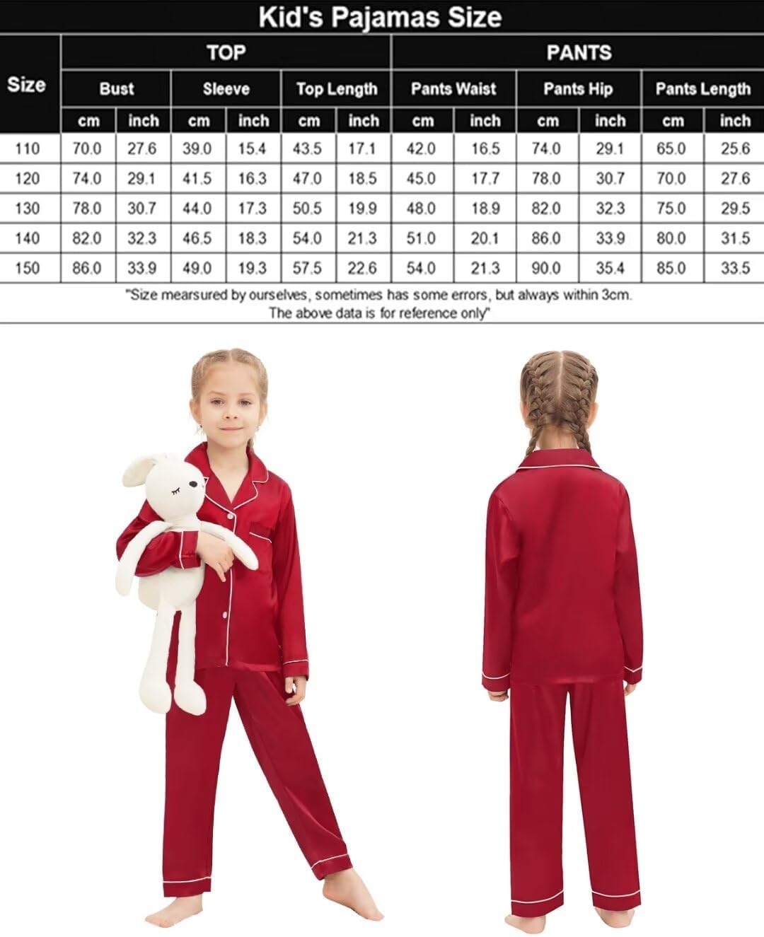 image:imageSWOMOG Family Matching Pajamas Set Silk Satin Button Down Sleepwear Long Sleeve Nightwear 2 Pcs Pj Set SXXLCherry Red