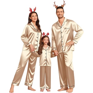 SWOMOG Family Matching Pajamas Set Silk Satin Button Down Sleepwear Long Sleeve Nightwear 2 Pcs Pj Set S-XXL(Champagne)