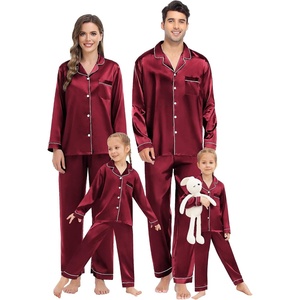 SWOMOG Family Matching Pajamas Set Silk Satin Button Down Sleepwear Long Sleeve Nightwear 2 Pcs Pj Set S-XXL(Wine Red)