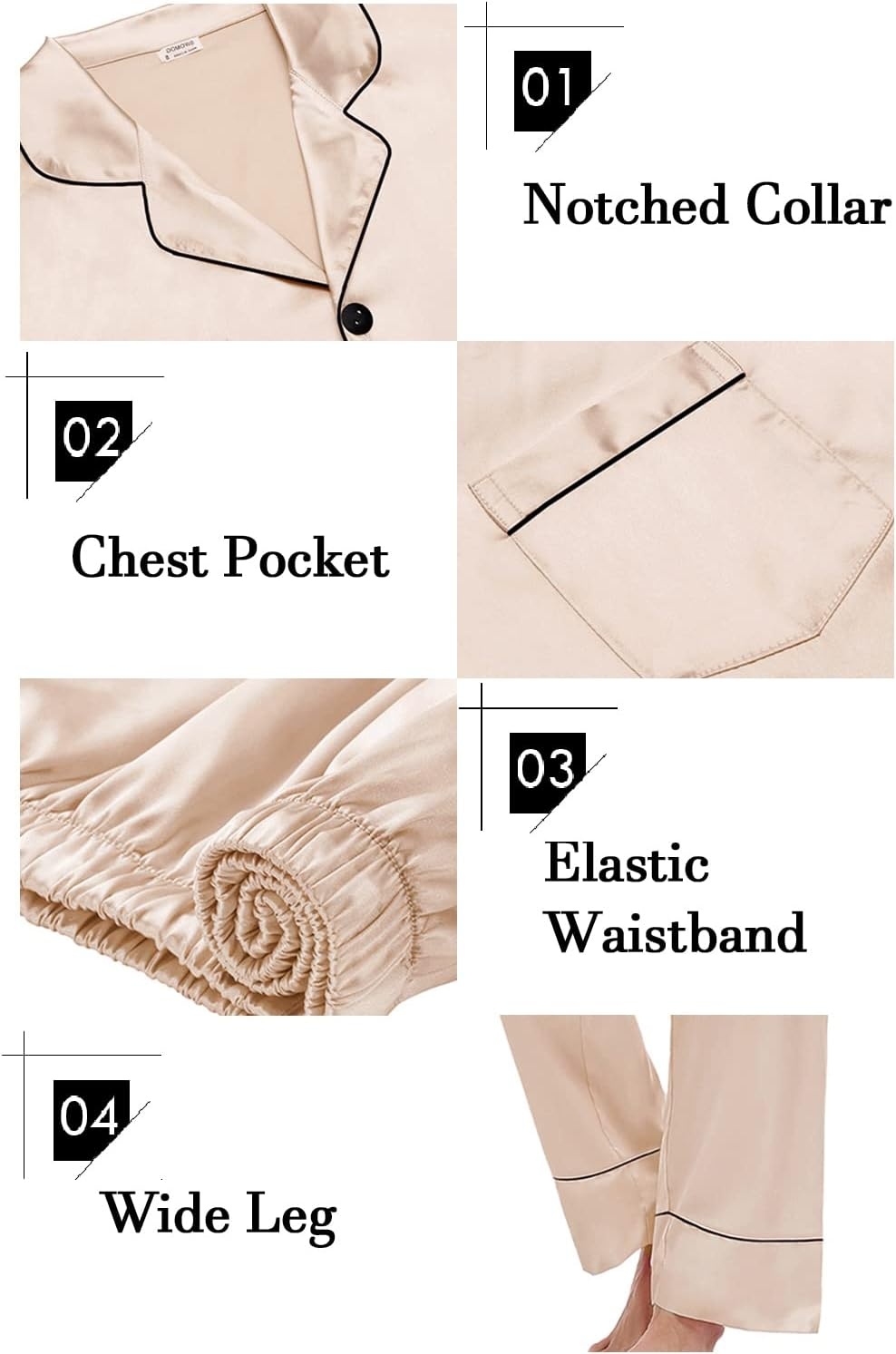 image:imageSWOMOG Family Matching Pajama Set Silk Satin Button Down Sleepwear WomenMenKids Long Sleeve 2 Pcs Pj SetChampagne