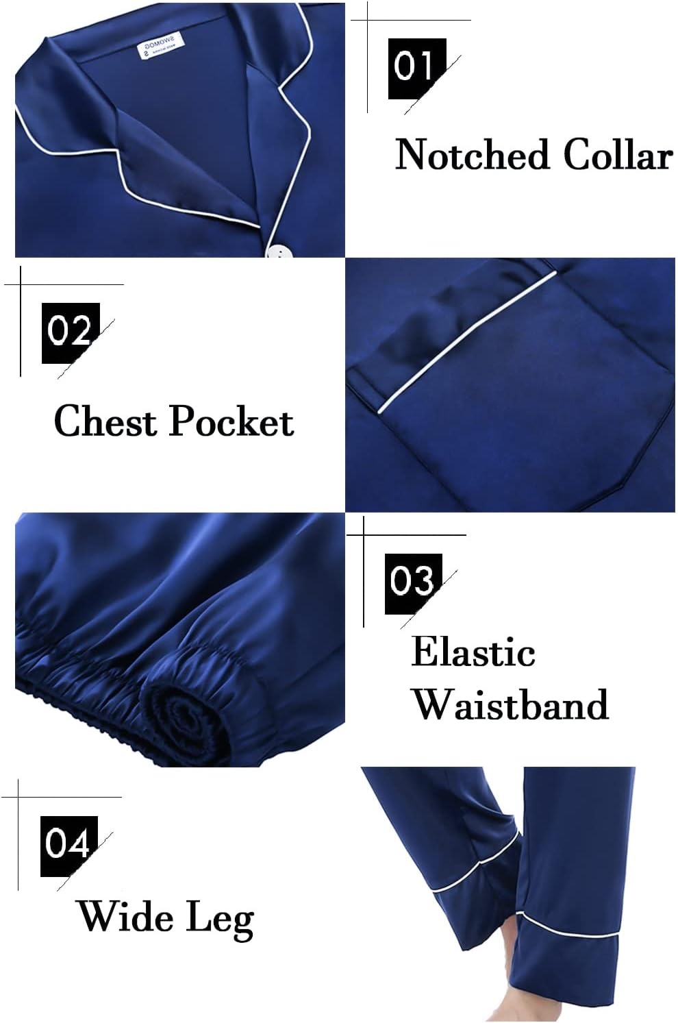 image:imageSWOMOG Family Matching Pajama Set Silk Satin Button Down Sleepwear WomenMenKids Long Sleeve 2 Pcs Pj SetNavy Blue