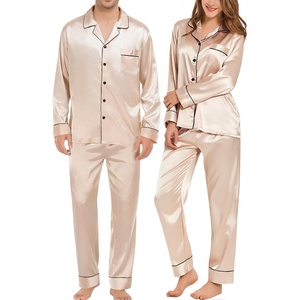 SWOMOG Family Matching Pajama Set Silk Satin Button Down Sleepwear Women/Men/Kids Long Sleeve 2 Pcs Pj Set(Champagne)