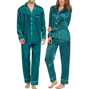 SWOMOG Family Matching Pajama Set Silk Satin Button Down Sleepwear Women/Men/Kids Long Sleeve 2 Pcs Pj Set(Green)