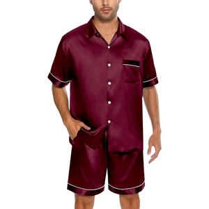 SWOMOG Men Silk Satin Pajamas Set Button Down Sleepwear Short Sleeve Pjs Set Soft 2 Piece Lounge Set Nightwear with Pockets
