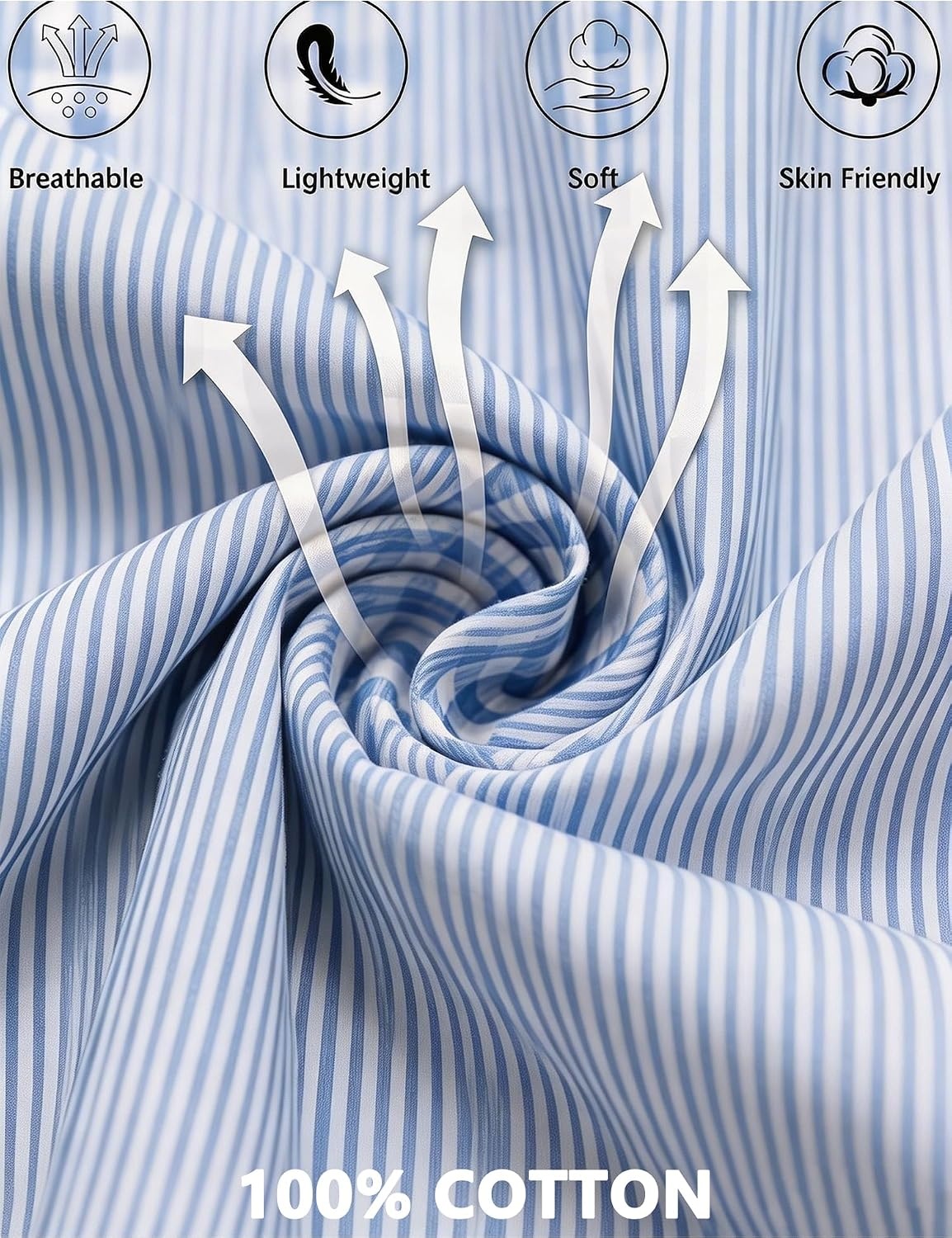 image:imageSWOMOG 100 Cotton Women Pajamas Set 2 Piece Short Sleeve Sleepwear Gingham Button Down Lounge Set Soft Ruffle PjsBlue Striped