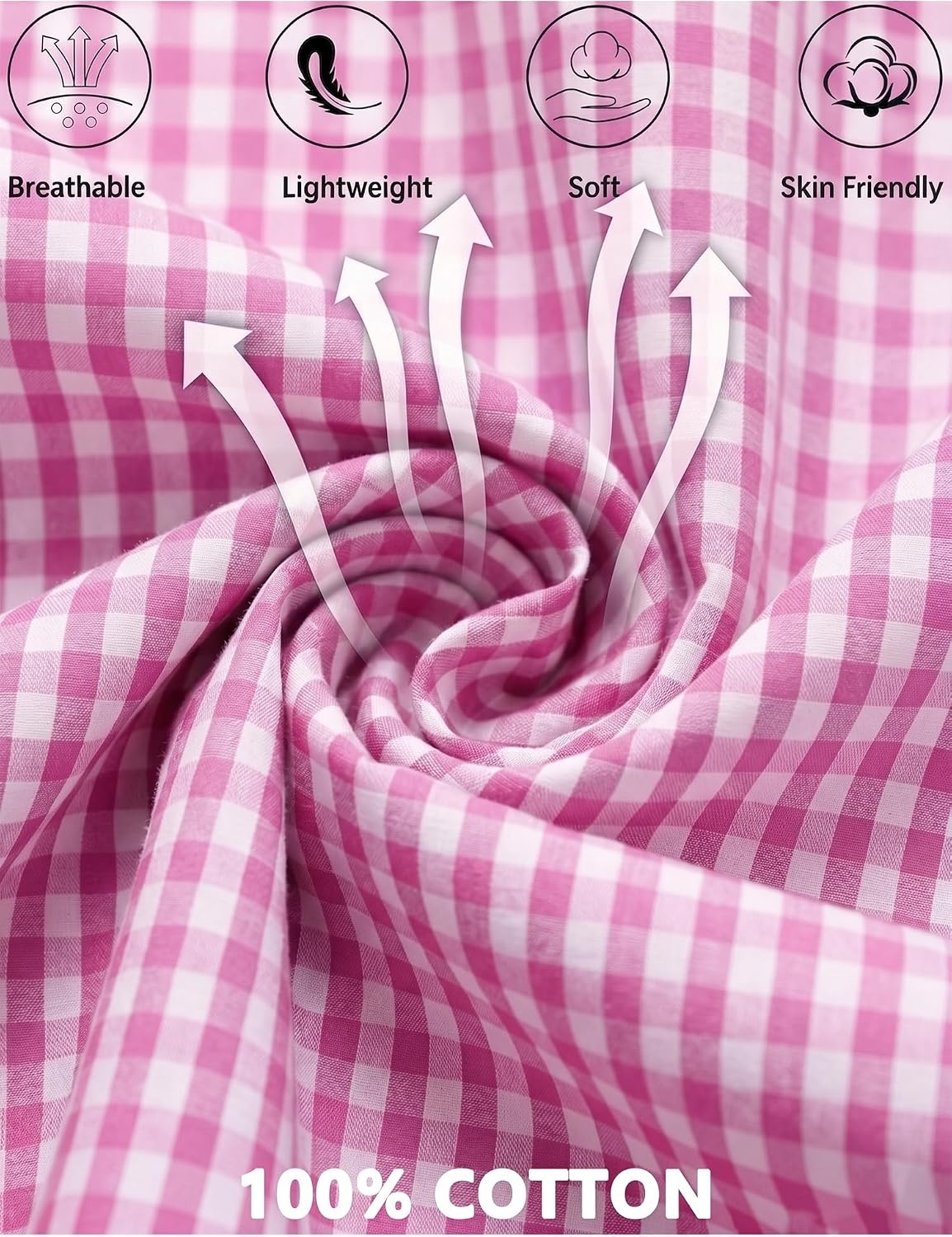 image:imageSWOMOG 100 Cotton Women Pajamas Set 2 Piece Short Sleeve Sleepwear Gingham Button Down Lounge Set Soft Ruffle PjsPink Plaid