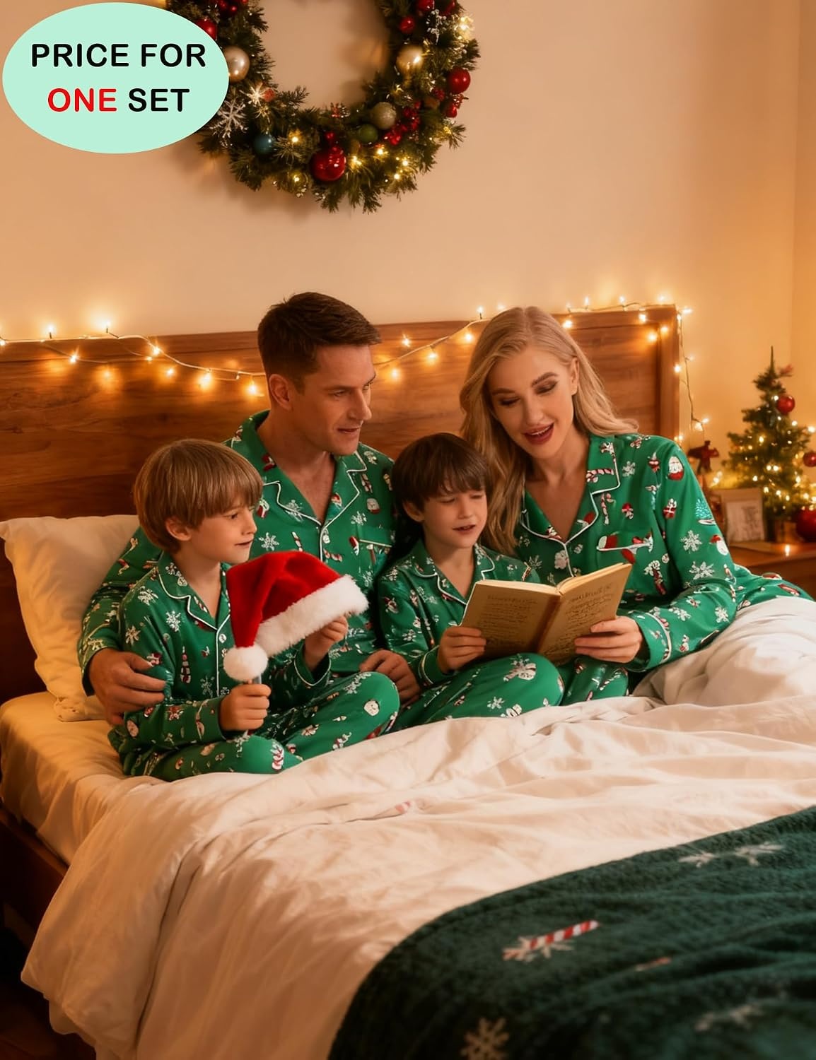 image:imageSWOMOG Family Christmas Pajamas Set Women amp Men Long Sleeve Sleepwear Sets Party Holiday Pj ButtonDown Loungewear SetGreen With Santa Claus