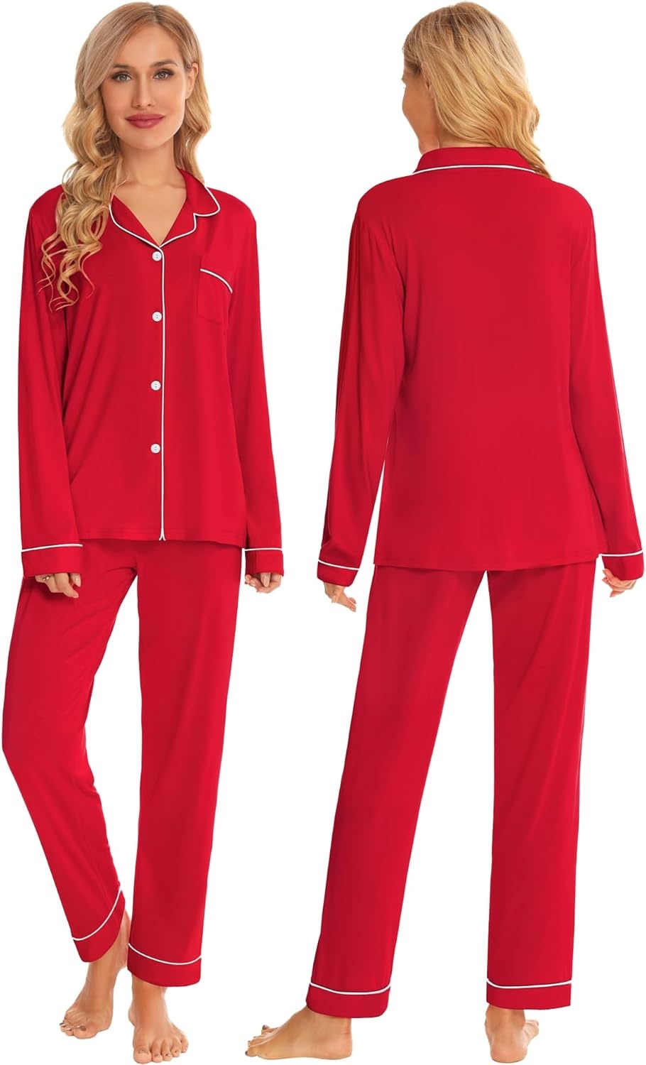 image:imageSWOMOG Family Christmas Pajamas Set Women amp Men Long Sleeve Sleepwear Sets Party Holiday Pj ButtonDown Loungewear SetRed