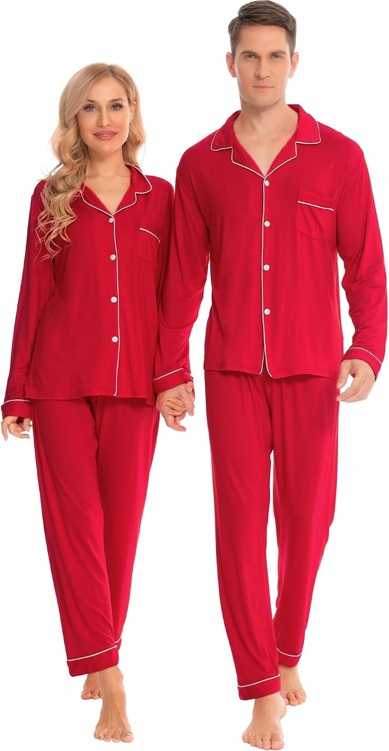 image:imageSWOMOG Family Christmas Pajamas Set Women amp Men Long Sleeve Sleepwear Sets Party Holiday Pj ButtonDown Loungewear SetRed
