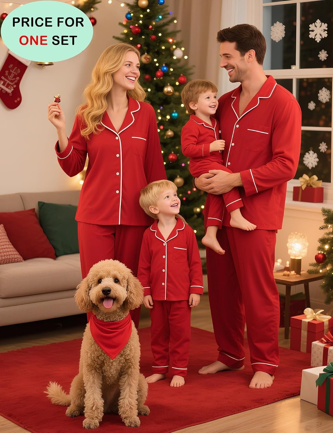 image:imageSWOMOG Family Christmas Pajamas Set Women amp Men Long Sleeve Sleepwear Sets Party Holiday Pj ButtonDown Loungewear SetRed