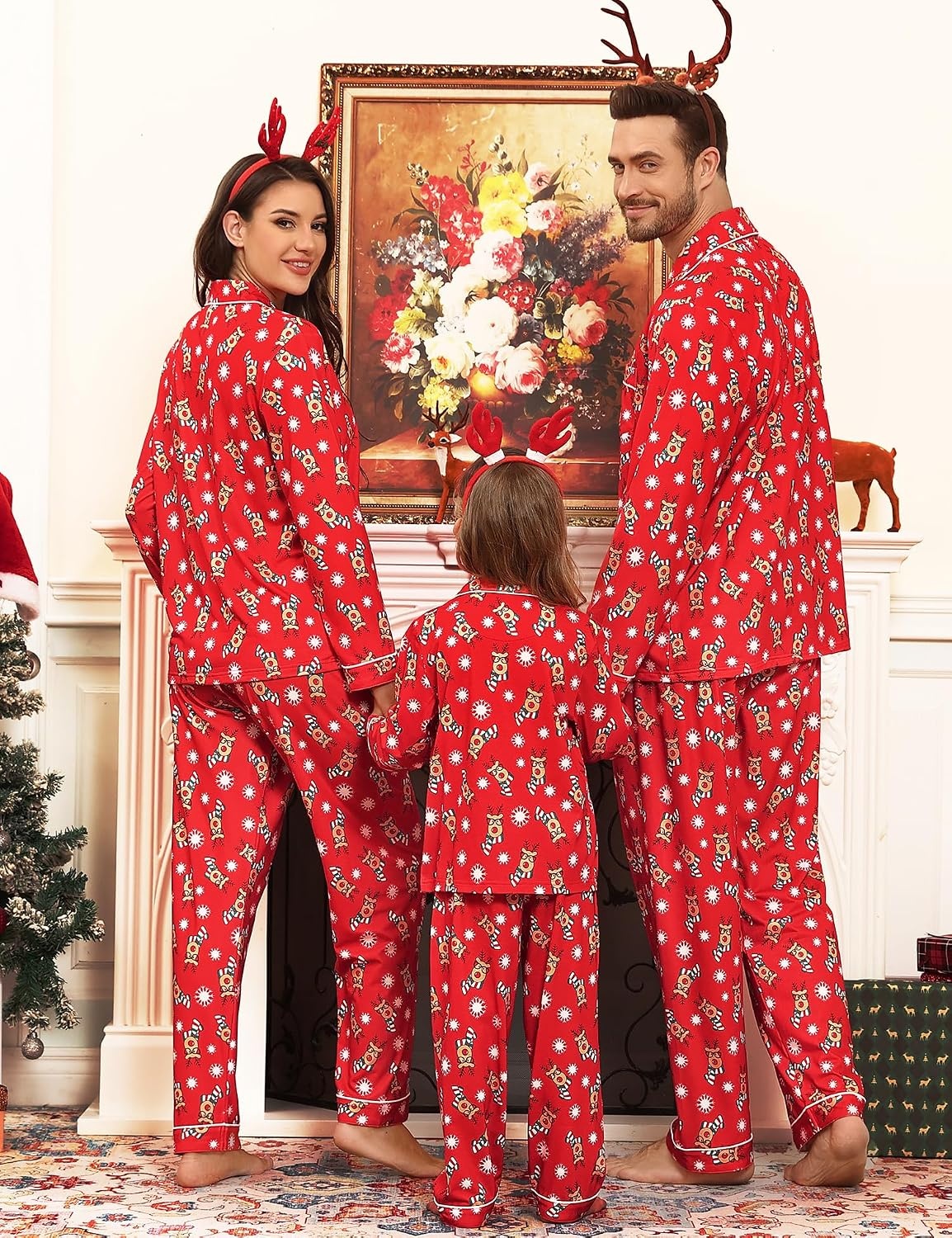 image:imageSWOMOG Family Christmas Pajamas Set Women amp Men Long Sleeve Sleepwear Sets Party Holiday Pj ButtonDown Loungewear SetRed Christmas Deer