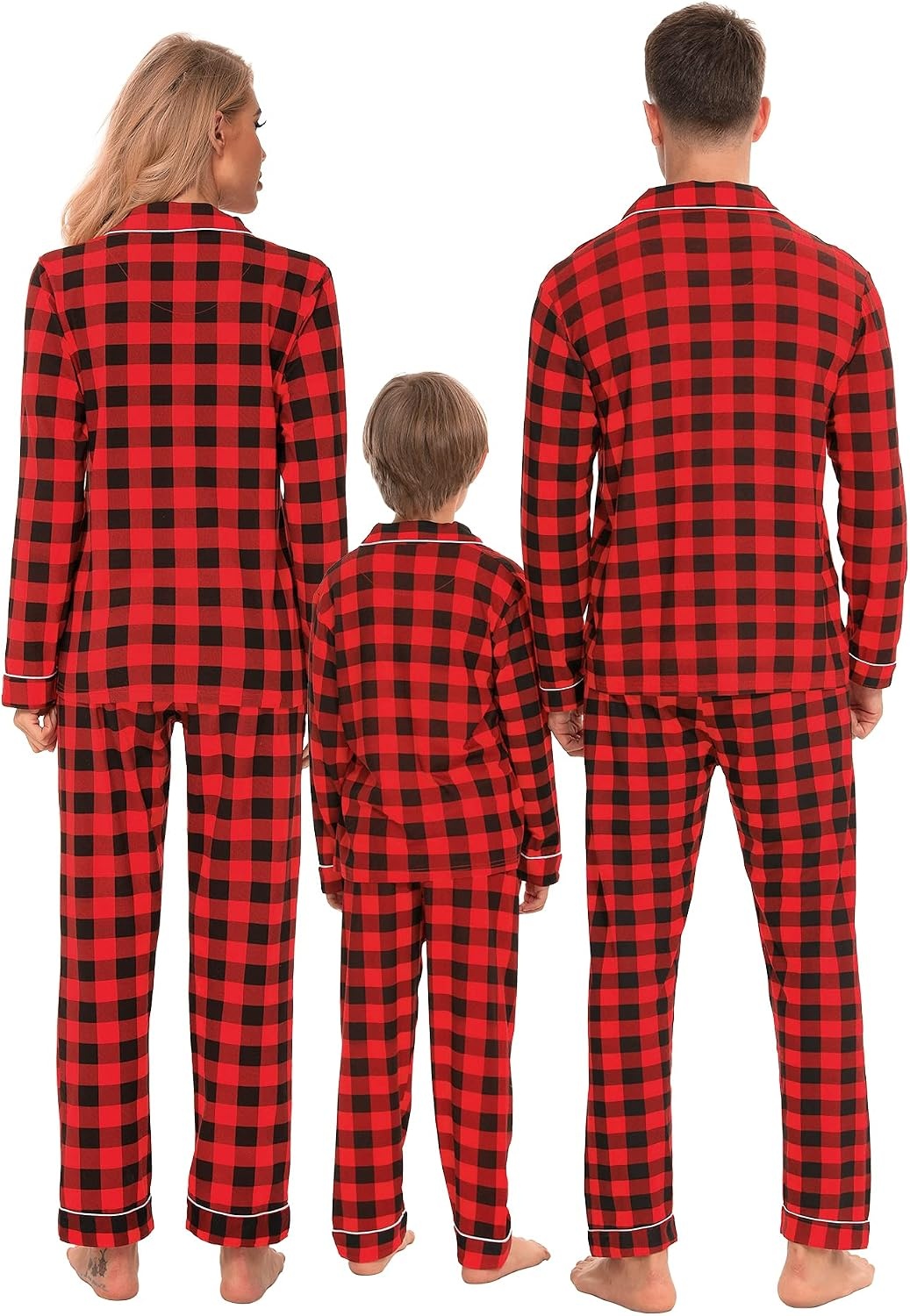 image:imageSWOMOG Family Christmas Pajamas Set Women amp Men Long Sleeve Sleepwear Sets Party Holiday Pj ButtonDown Loungewear SetRed With Black Grid
