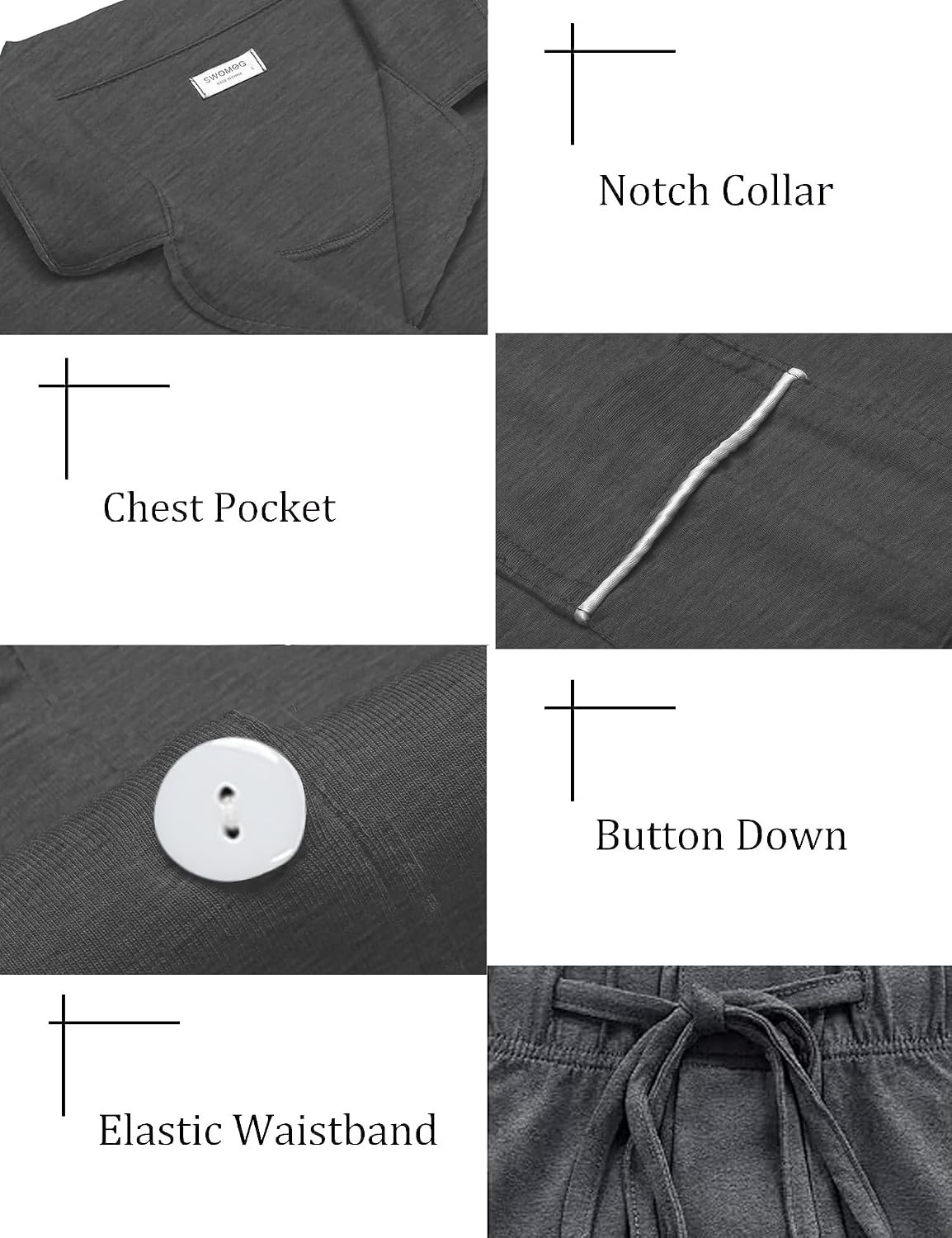image:imageSWOMOG Matching Family Christmas Pajamas Set Modal Long Sleeve ButtonDown Sleepwear Family Festival Party Xmas PJs SetsDeep Grey