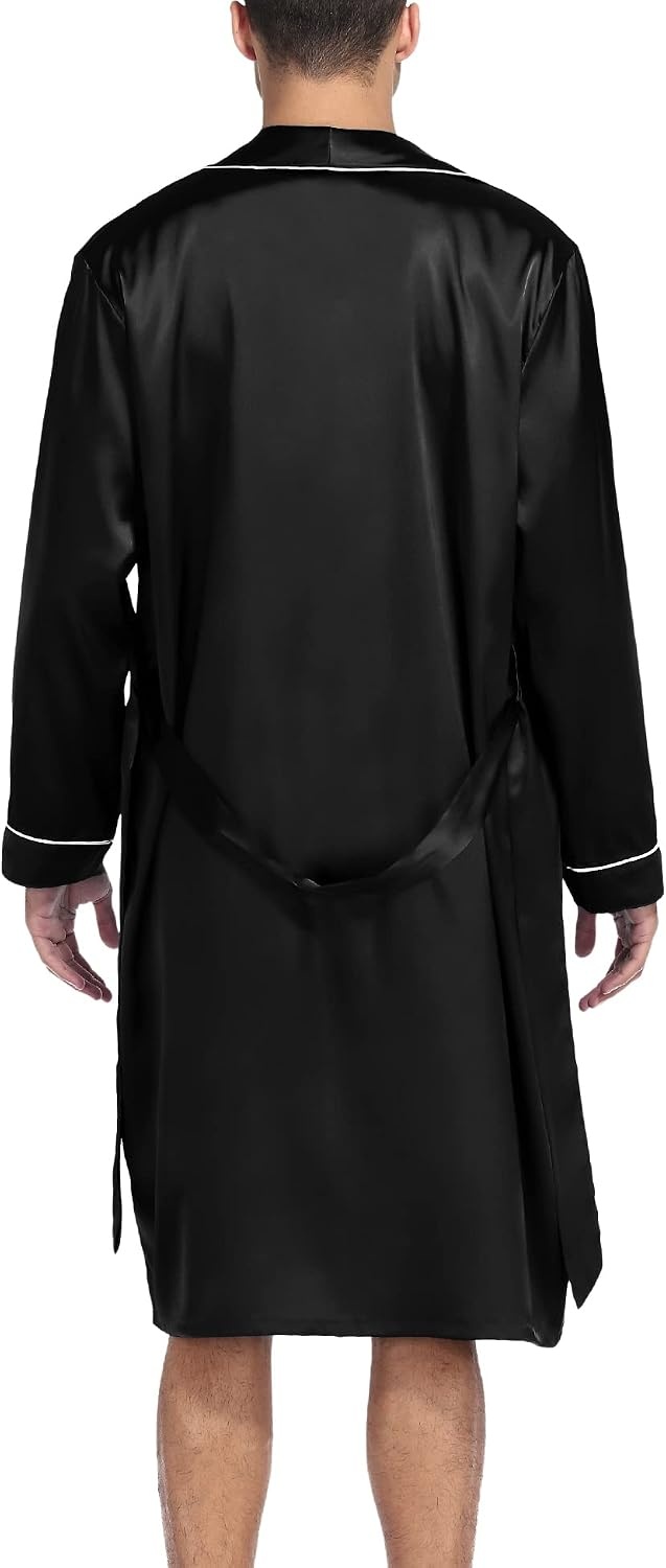 image:imageSWOMOG Mens Satin Robe Silky Kimono Bathrobe with Shorts Set Lightweight Soft Loungewear NightwearBlack