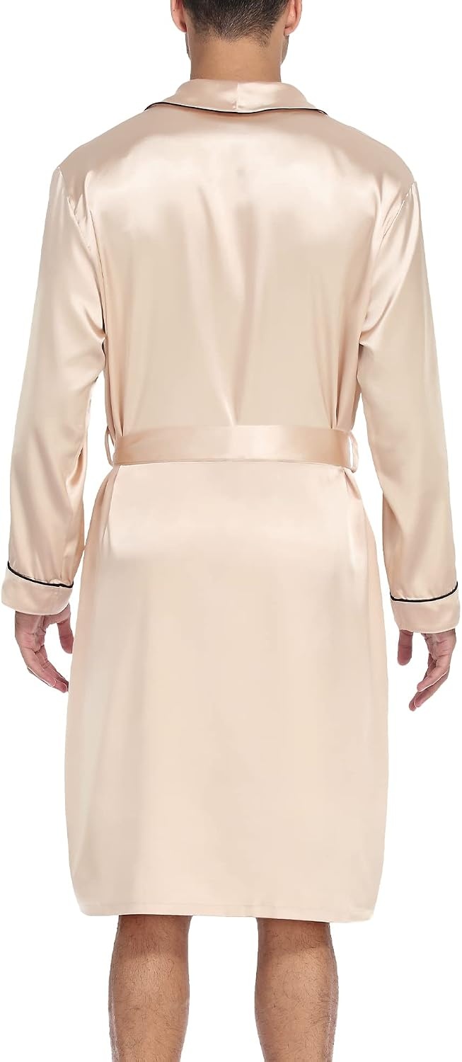 image:imageSWOMOG Mens Satin Robe Silky Kimono Bathrobe with Shorts Set Lightweight Soft Loungewear NightwearChampagne