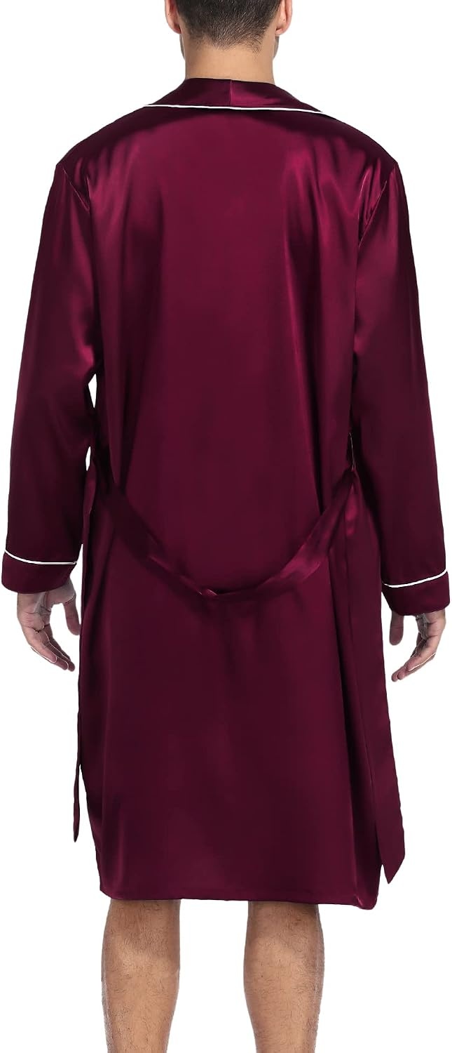 image:imageSWOMOG Mens Satin Robe Silky Kimono Bathrobe with Shorts Set Lightweight Soft Loungewear NightwearDark Wine Red