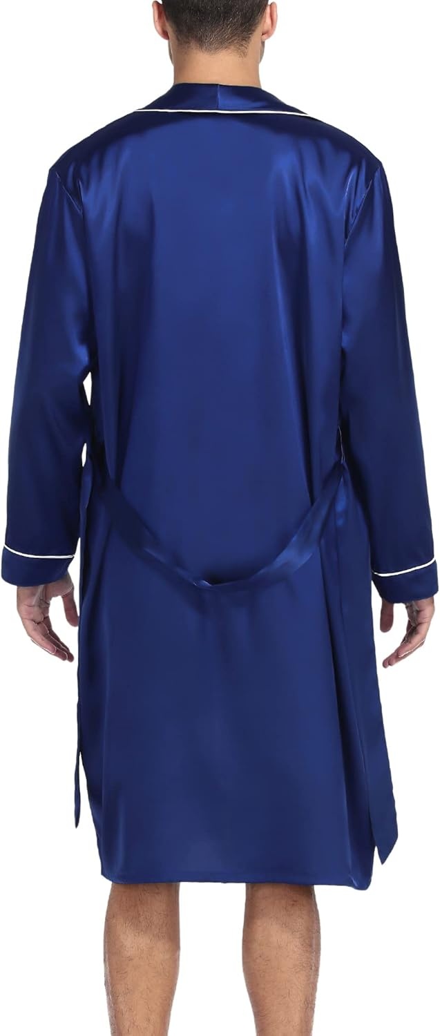 image:imageSWOMOG Mens Satin Robe Silky Kimono Bathrobe with Shorts Set Lightweight Soft Loungewear NightwearNavy Blue