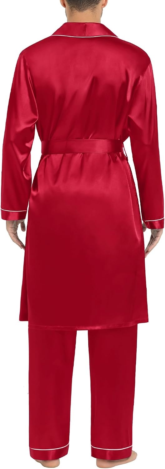image:imageSWOMOG Mens Satin Robe Silky Kimono Bathrobe with Shorts Set Lightweight Soft Loungewear NightwearZlong Sleevereda