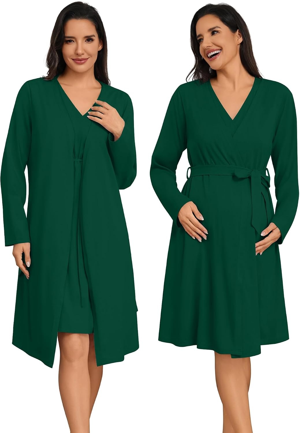 image:imageSWOMOG Women 100 Cotton Maternity Nursing Gown and Robe Set 3 in 1 Labor Postpartum Soft Nightgown for BreastfeedingEmerald Green