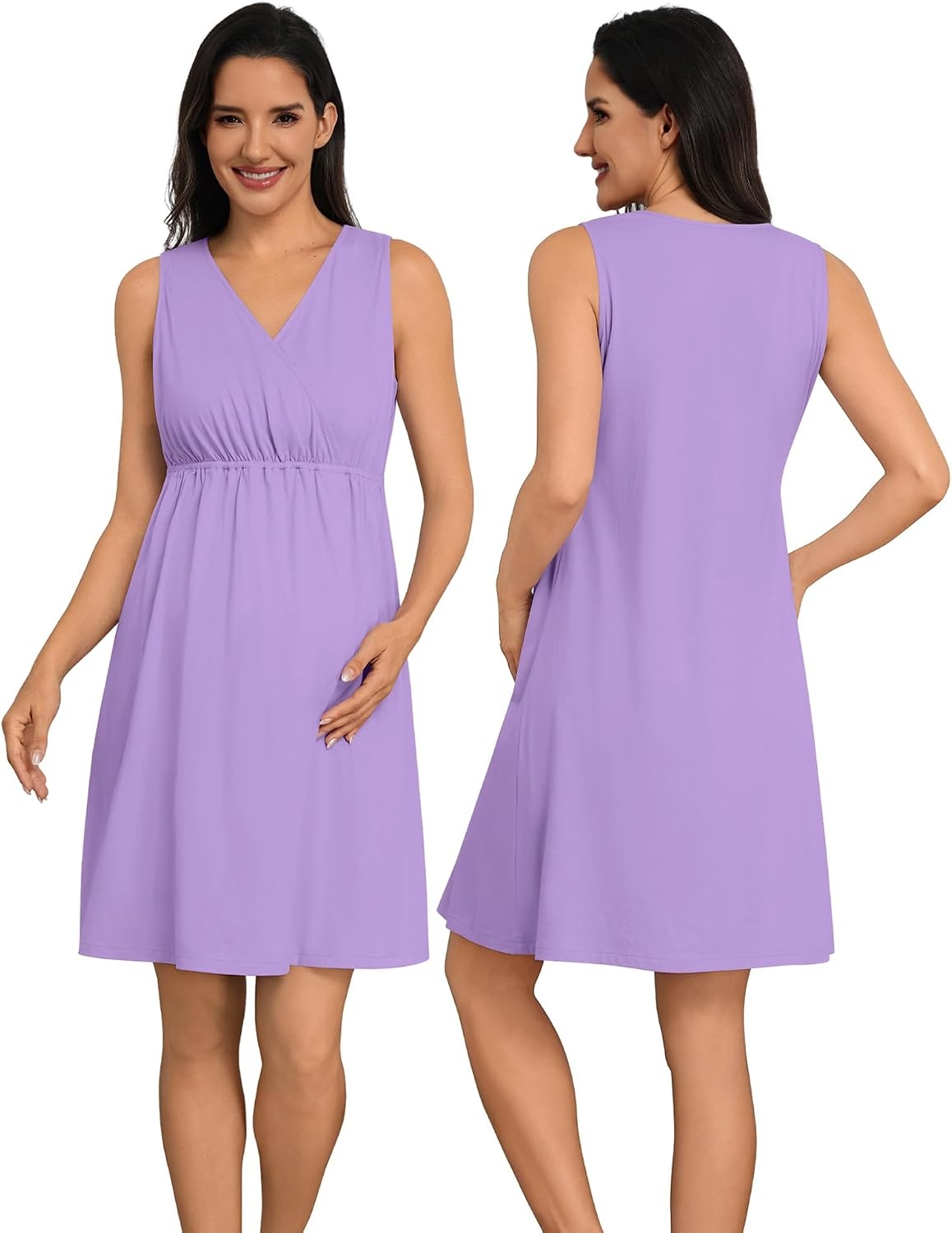 image:imageSWOMOG Women 100 Cotton Maternity Nursing Gown and Robe Set 3 in 1 Labor Postpartum Soft Nightgown for BreastfeedingLilac Purple