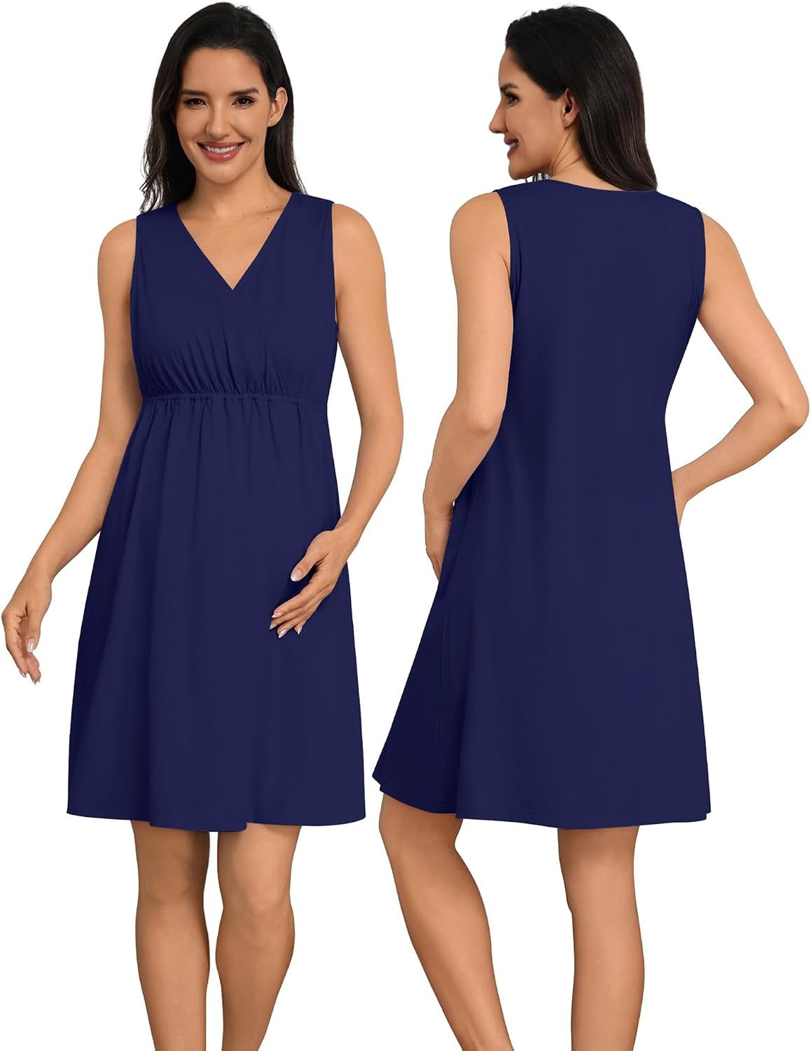 image:imageSWOMOG Women 100 Cotton Maternity Nursing Gown and Robe Set 3 in 1 Labor Postpartum Soft Nightgown for BreastfeedingNavy Blue