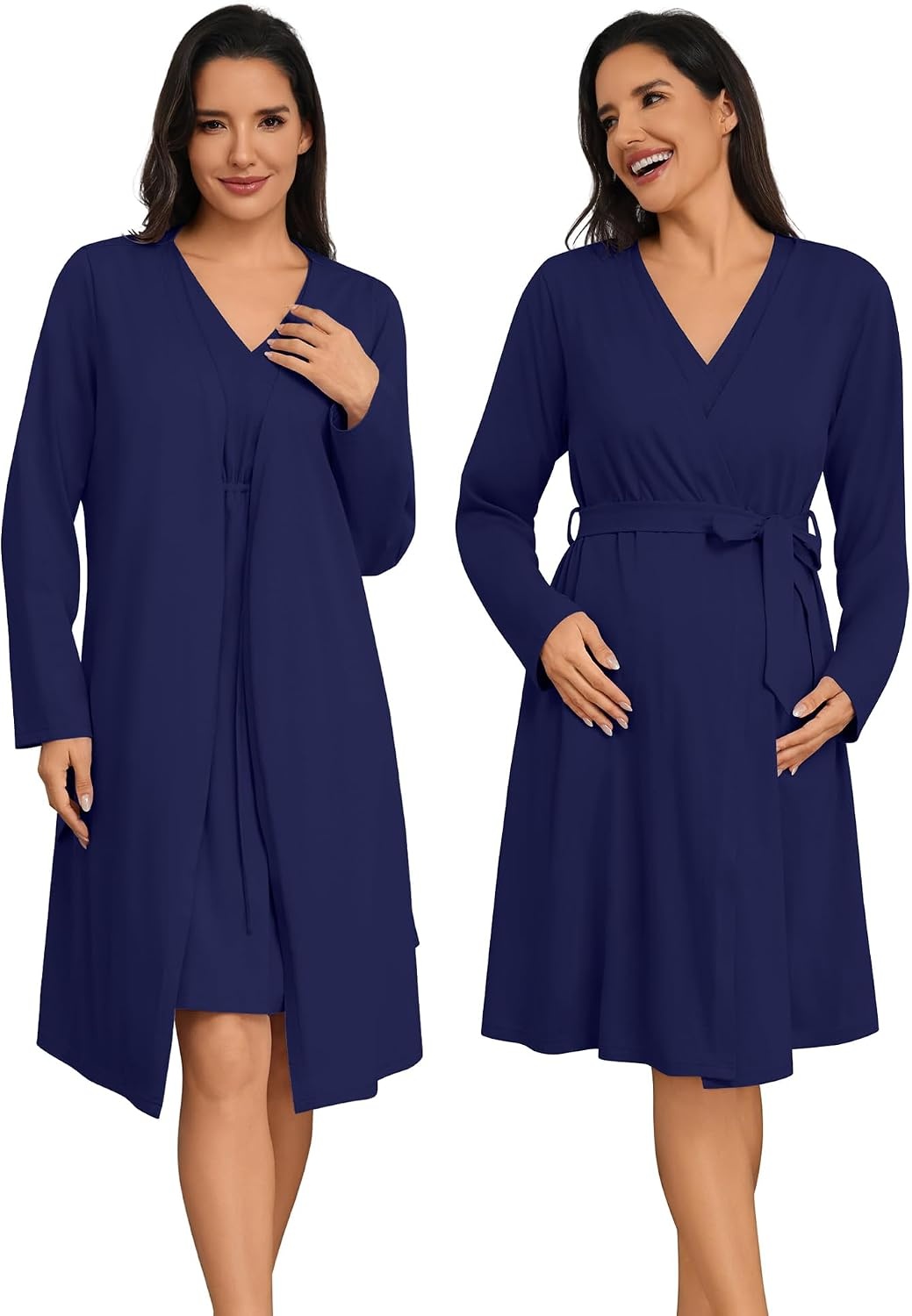 image:imageSWOMOG Women 100 Cotton Maternity Nursing Gown and Robe Set 3 in 1 Labor Postpartum Soft Nightgown for BreastfeedingNavy Blue