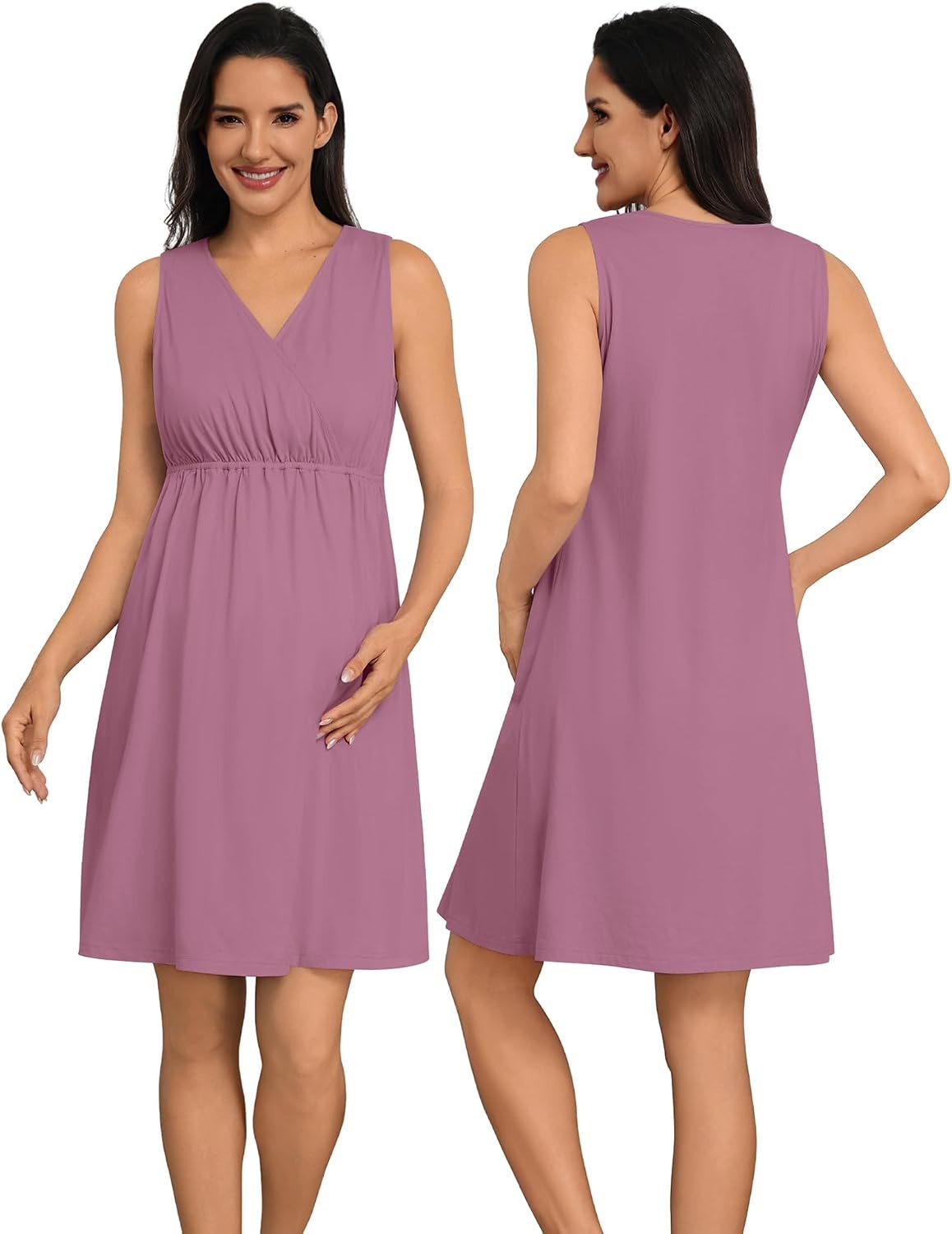 image:imageSWOMOG Women 100 Cotton Maternity Nursing Gown and Robe Set 3 in 1 Labor Postpartum Soft Nightgown for BreastfeedingTaro Purple