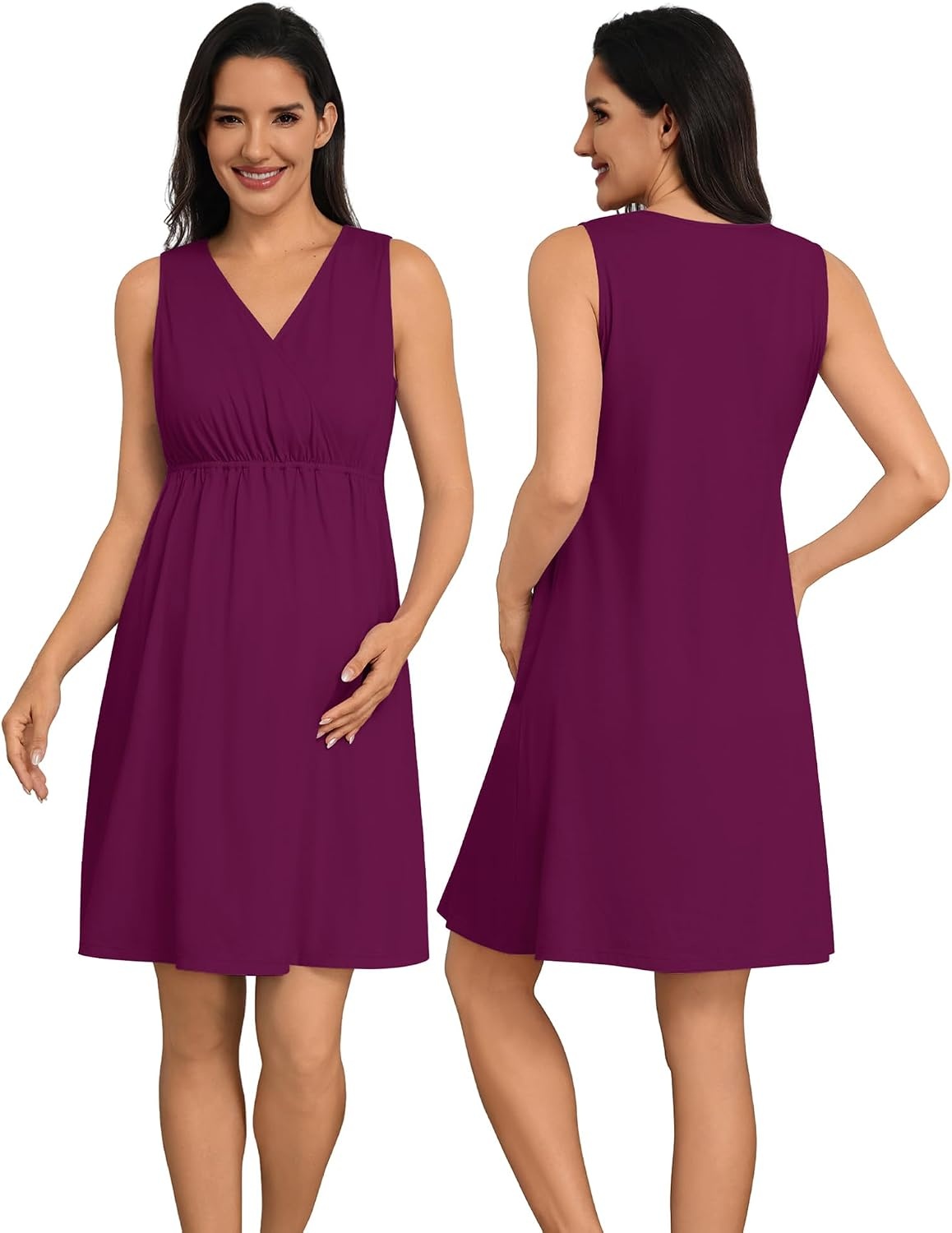 image:imageSWOMOG Women 100 Cotton Maternity Nursing Gown and Robe Set 3 in 1 Labor Postpartum Soft Nightgown for BreastfeedingWineberry