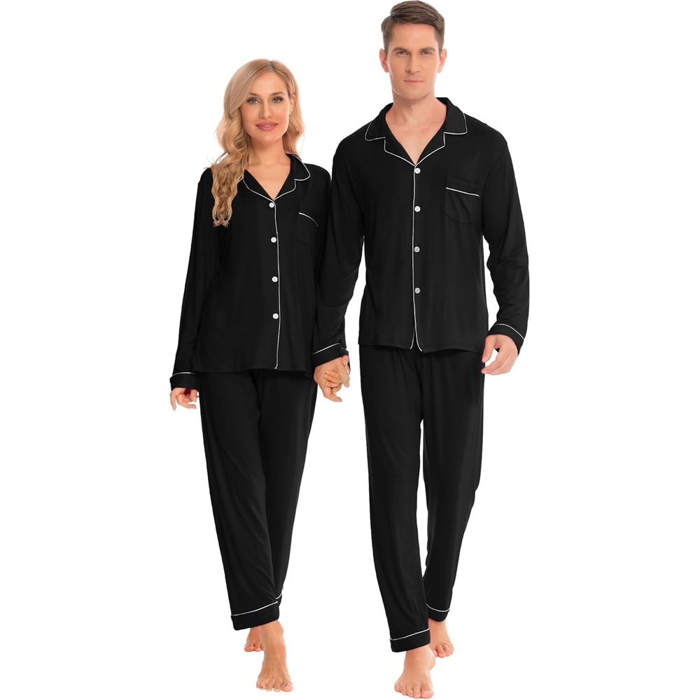 image:imageSWOMOG Family Christmas Pajamas Set Women amp Men Long Sleeve Sleepwear Sets Party Holiday Pj ButtonDown Loungewear SetBlack