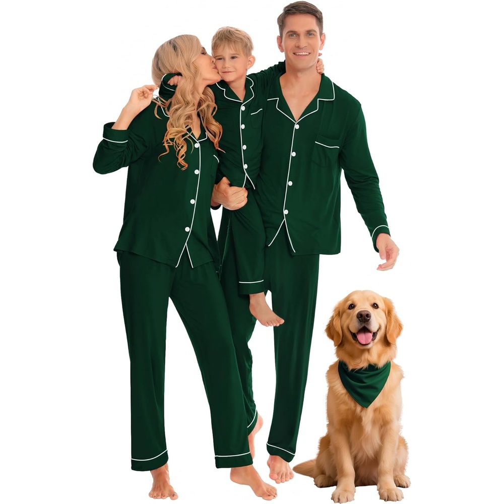 image:imageSWOMOG Family Christmas Pajamas Set Women amp Men Long Sleeve Sleepwear Sets Party Holiday Pj ButtonDown Loungewear SetGreen