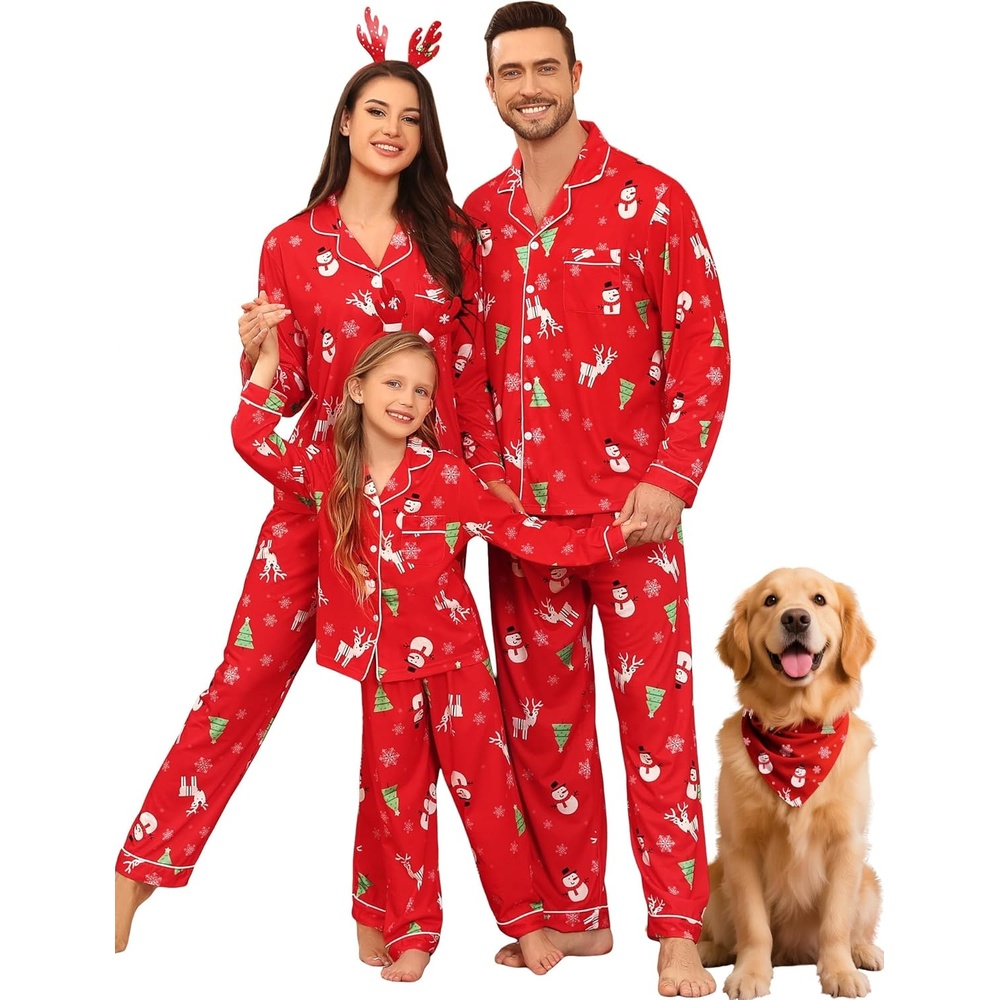 image:imageSWOMOG Family Christmas Pajamas Set Women amp Men Long Sleeve Sleepwear Sets Party Holiday Pj ButtonDown Loungewear SetRed Christmas Pattern